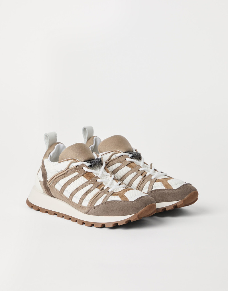 Suede and techno fabric runners with shiny loop detail 1