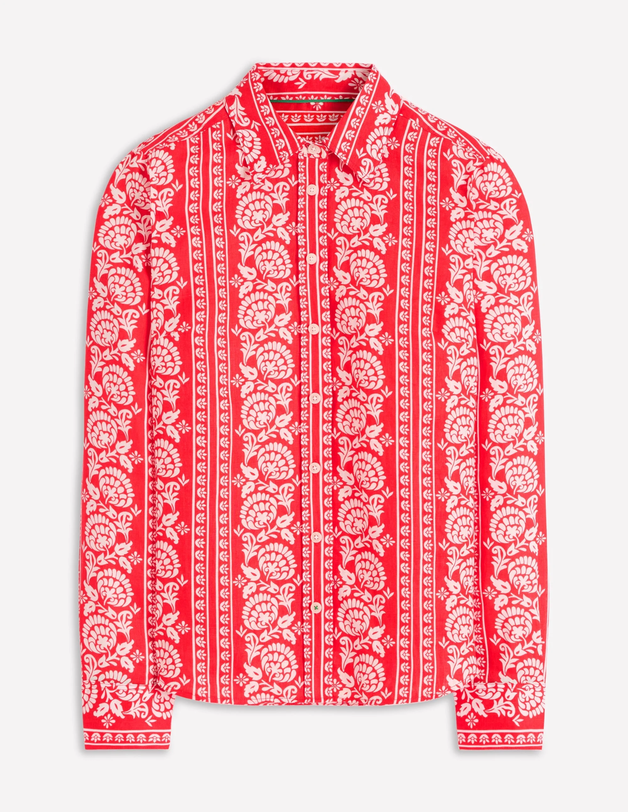 Sienna Linen Shirt-Red, Ornate Floret - 1