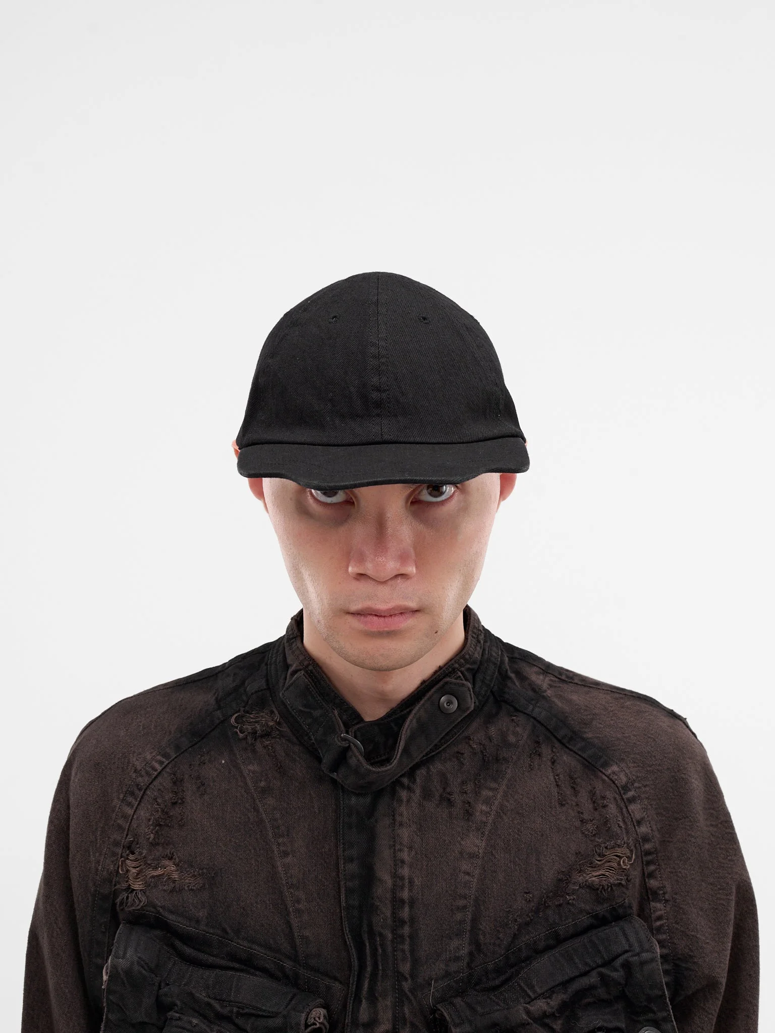 Black Aged Denim Panel Cap - 1