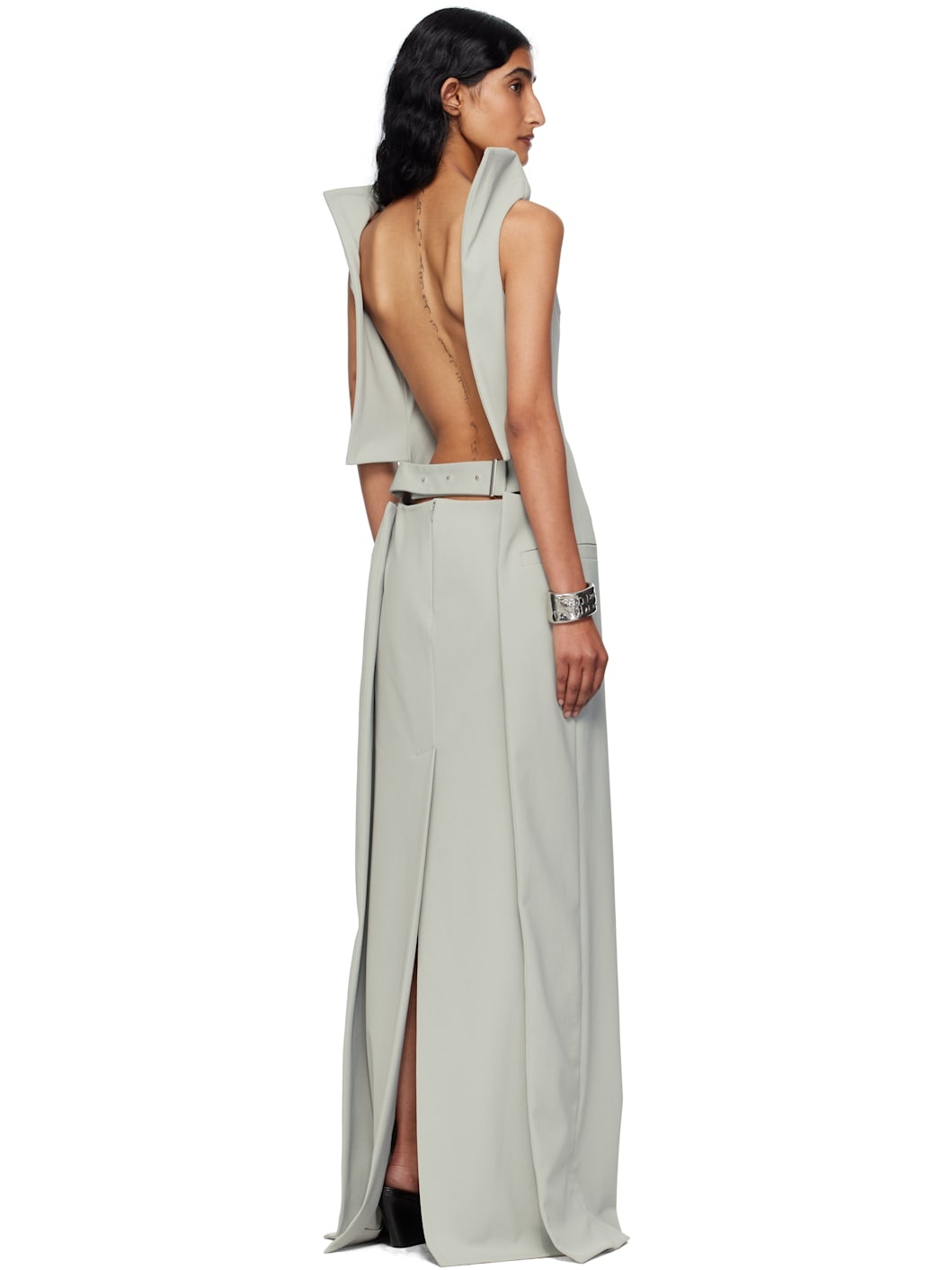 Gray Backless Belt Maxi Dress - 3