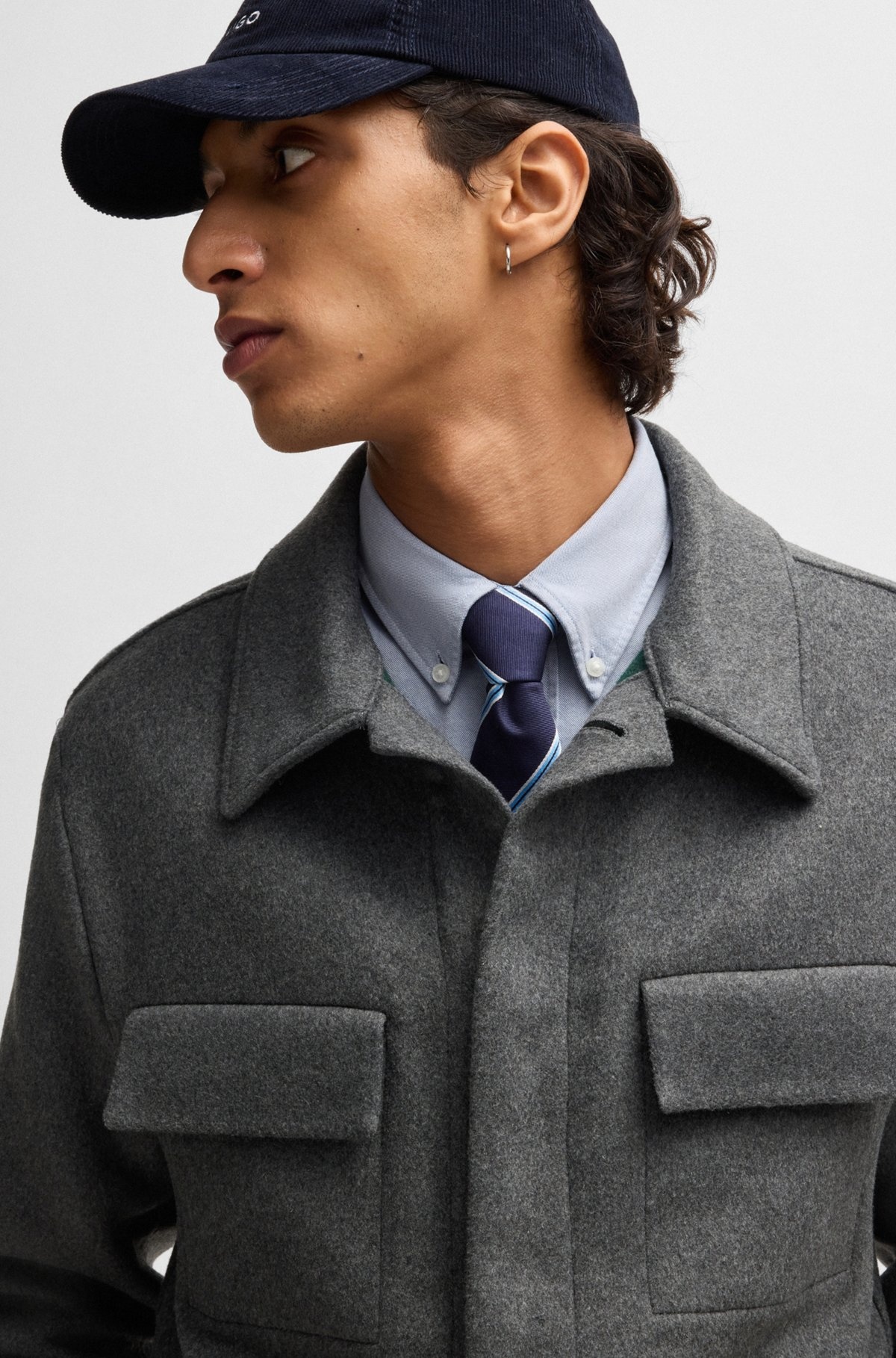 REGULAR-FIT JACKET WITH CONCEALED CLOSURE AND SHIRT COLLAR - 5