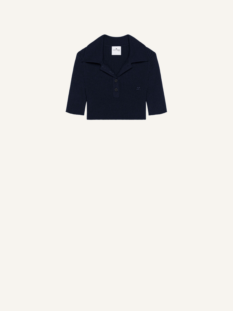 CROPPED KNIT POLO - 1
