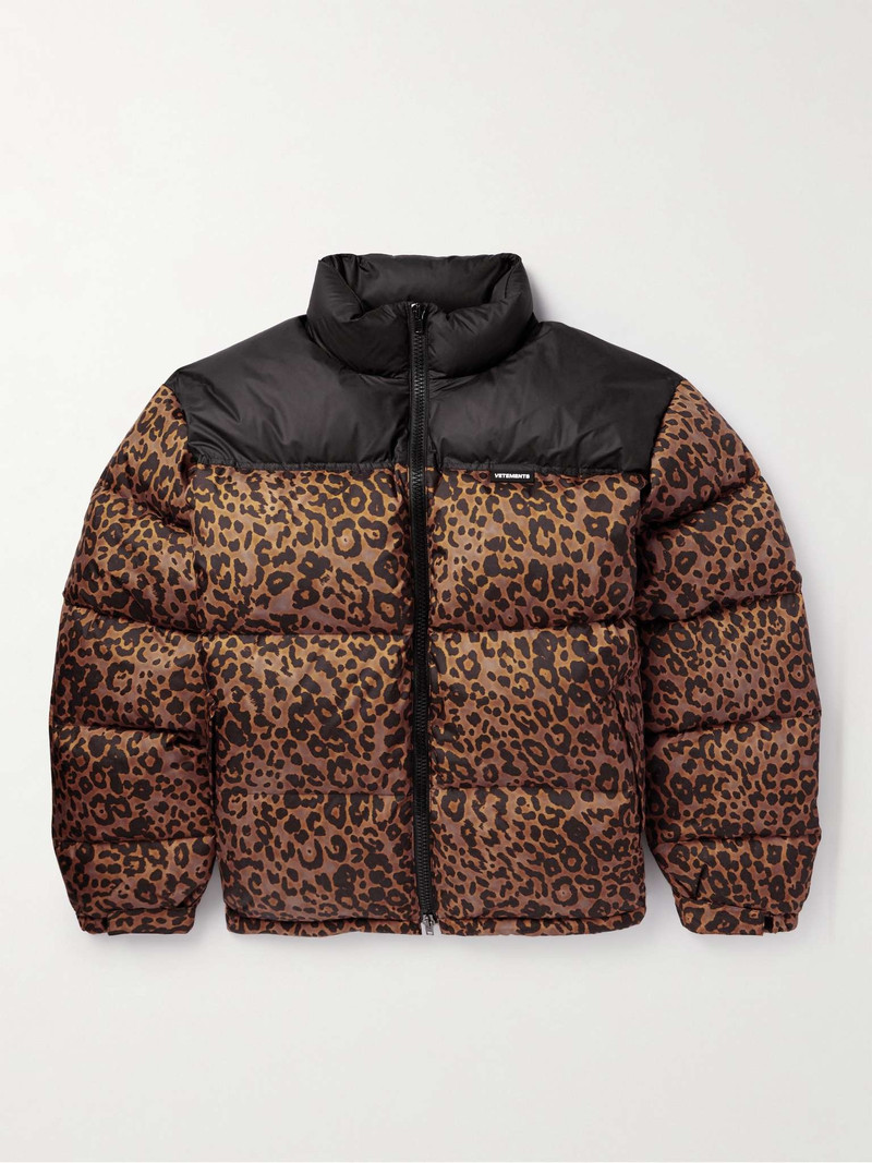 Logo-Appliquéd Leopard-Print Shell Down Jacket - 1