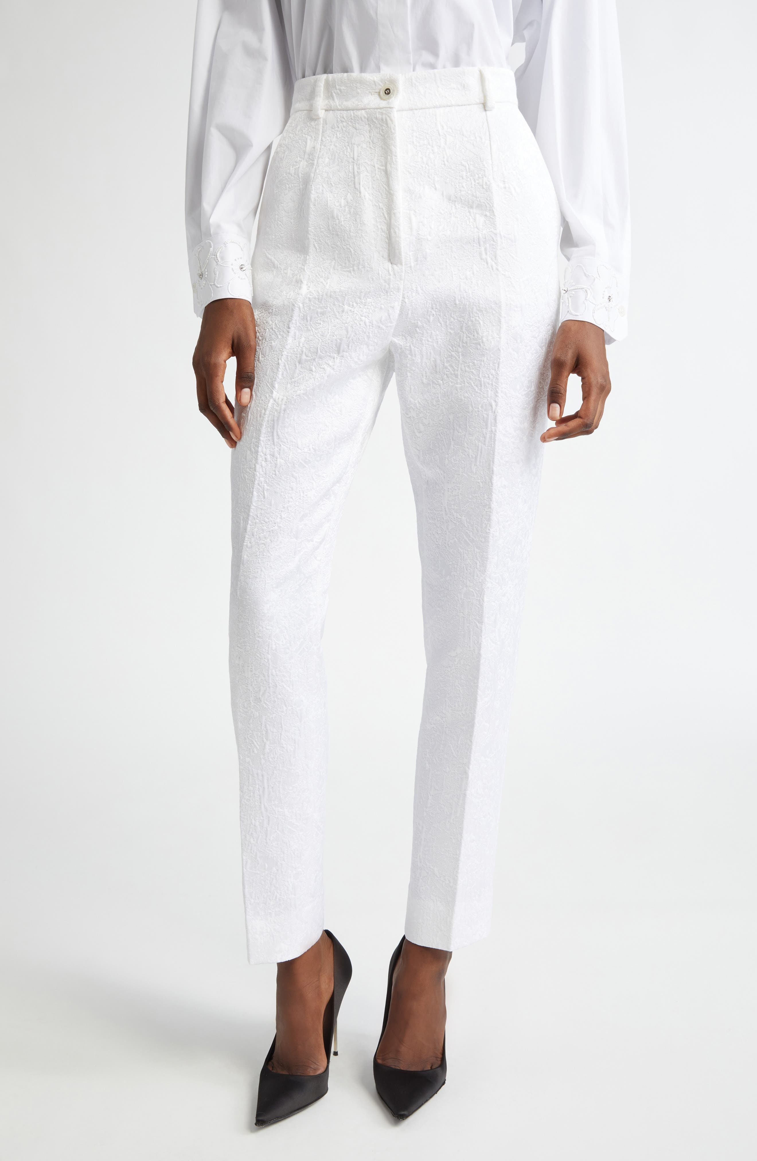 Dolce&Gabbana Brocade Skinny Pants in W0800 Bianco Ottico at Nordstrom - 1
