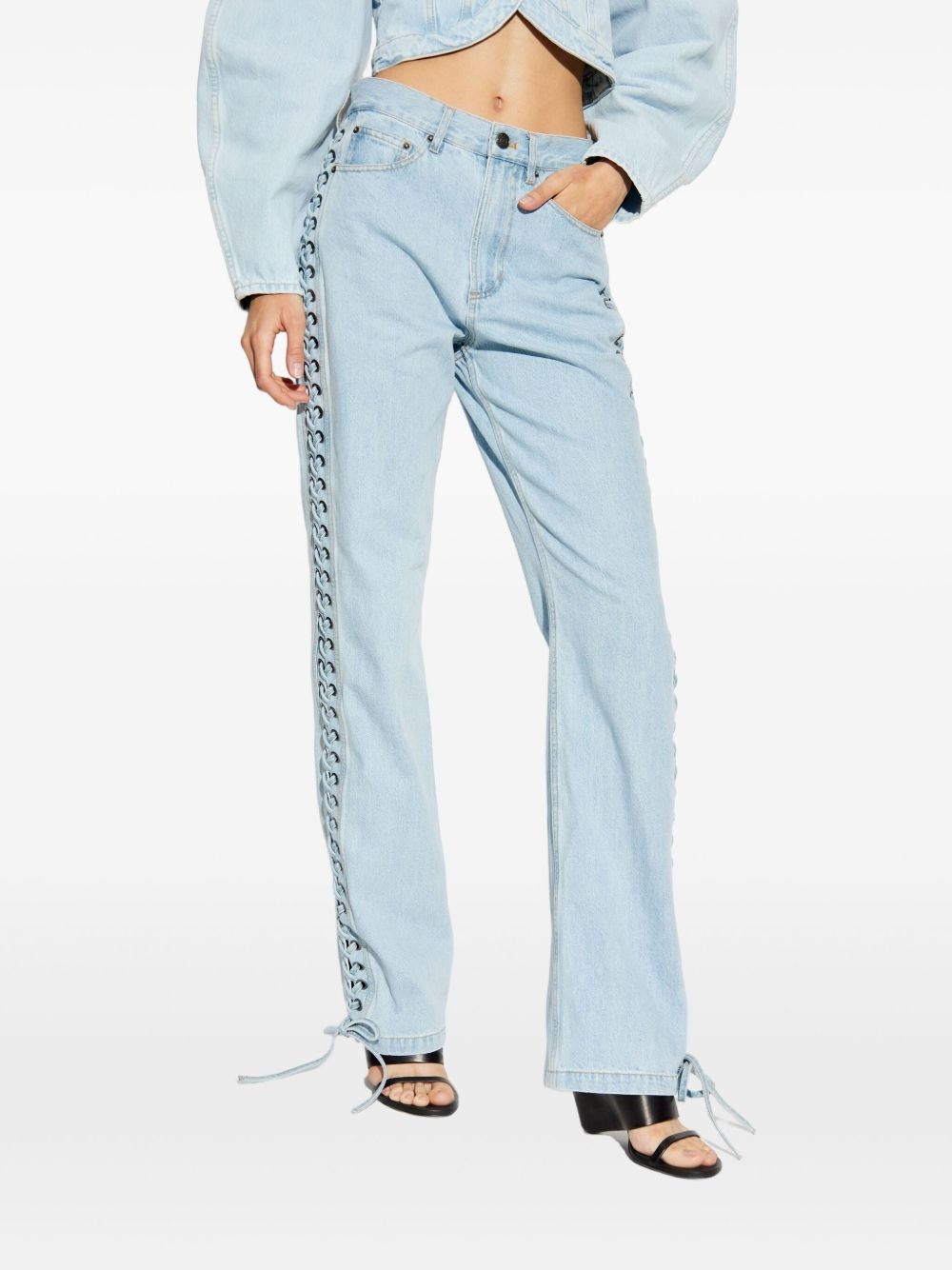 lace-up detail jeans - 3