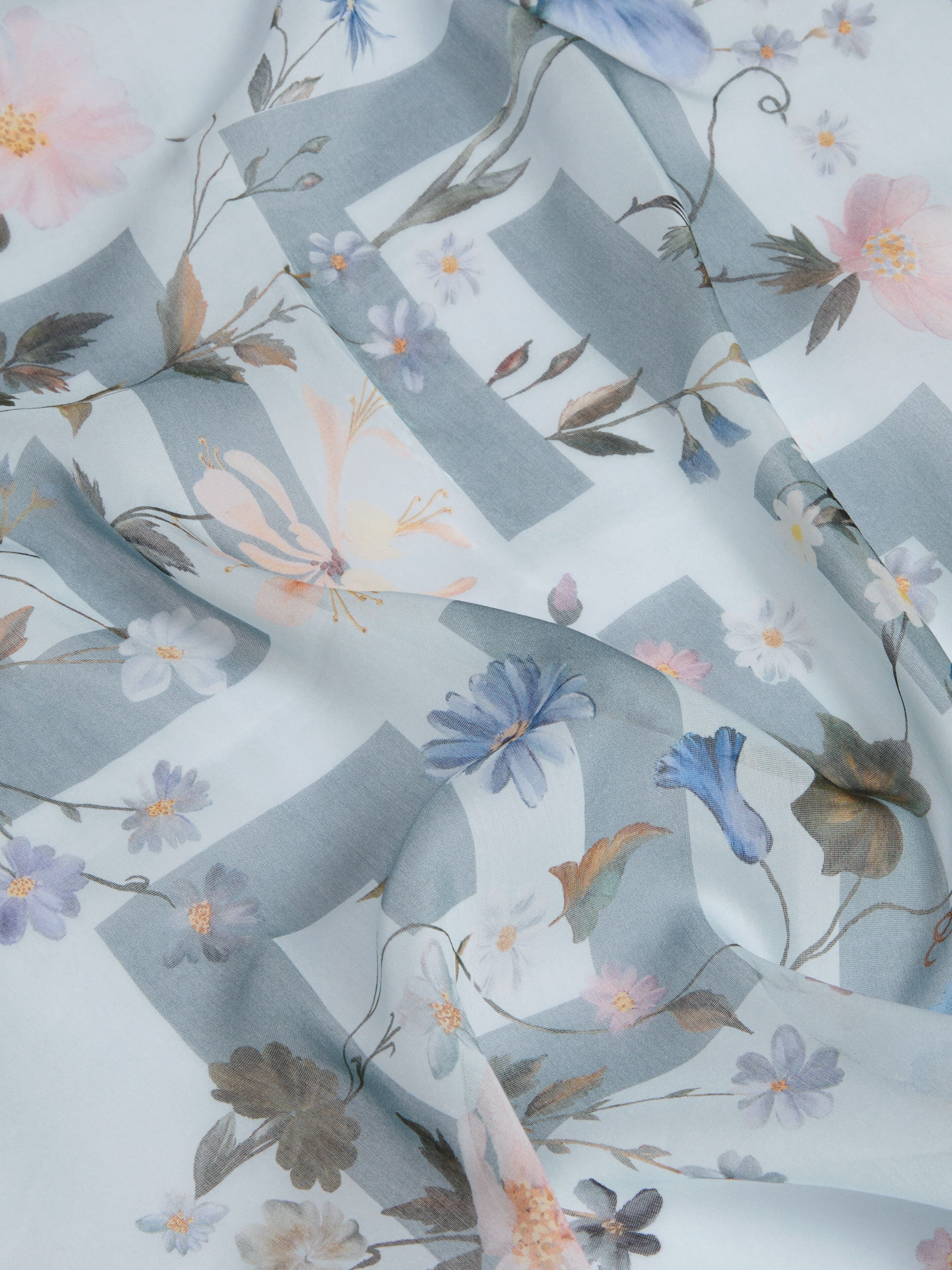 SHAWL IN SILK AND COTTON JACQUARD WITH 4G FLOWERS PRINT - 2