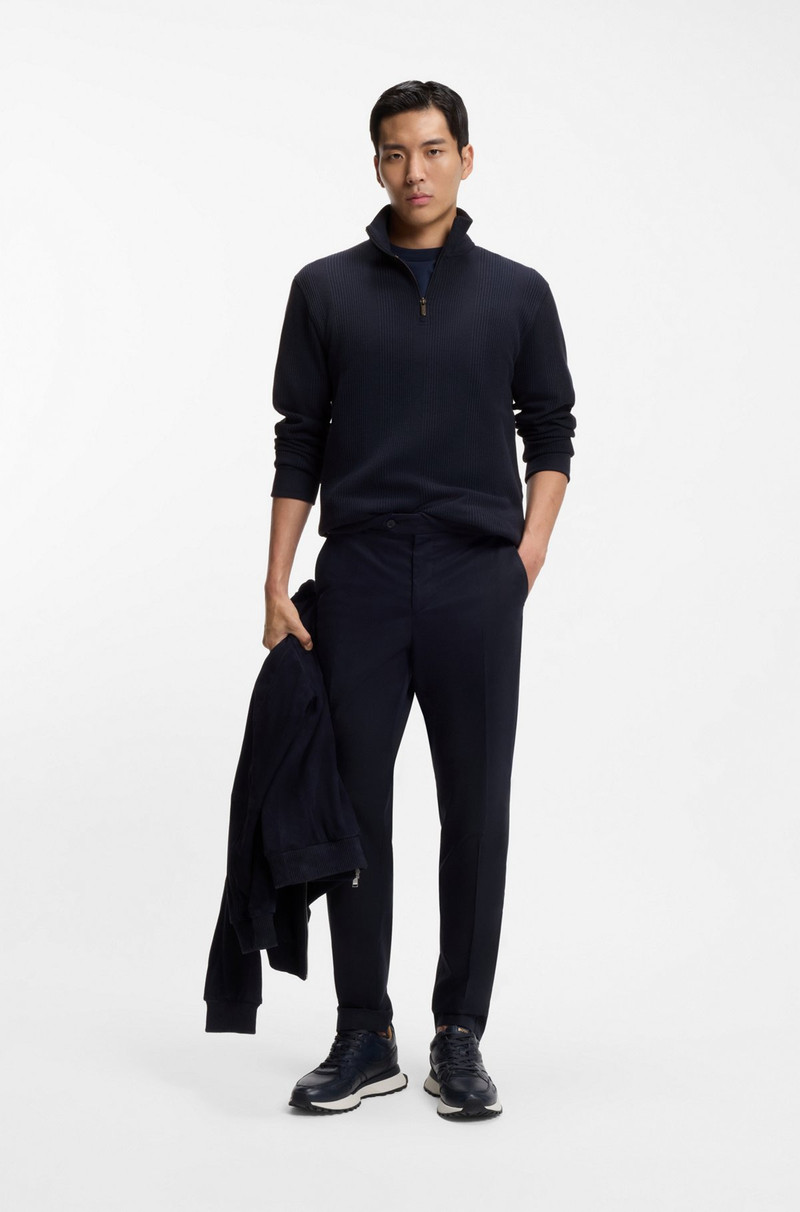 BOSS COTTON-BLEND ZIPPER-NECK SWEATSHIRT WITH WAFFLE STRUCTURE outlook