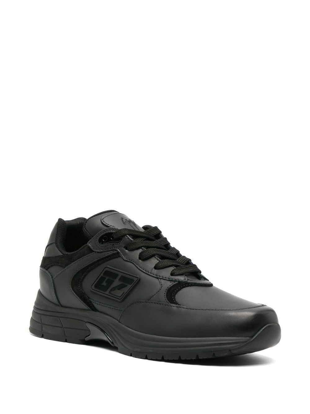 logo-patch panelled leather sneakers - 2