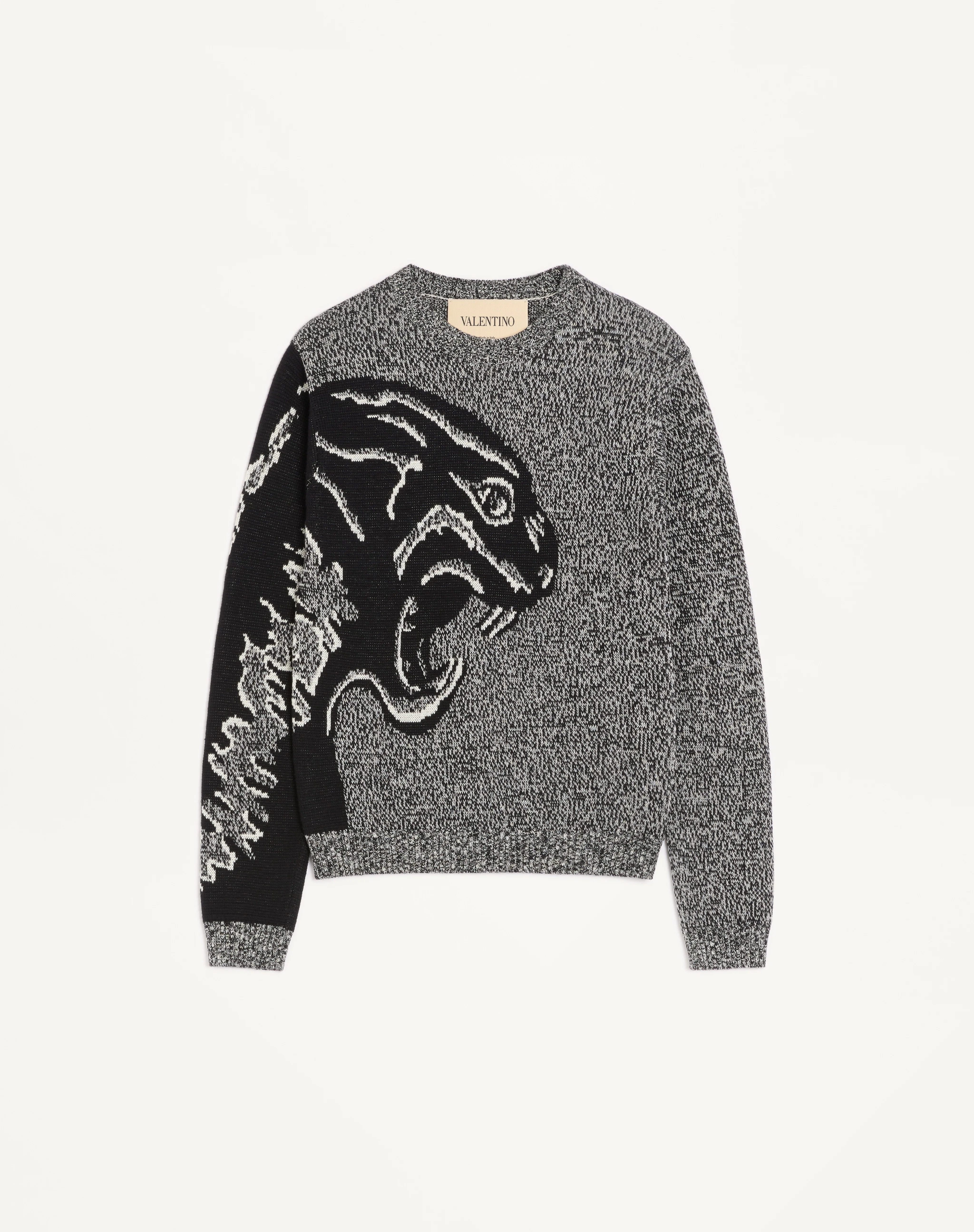 VALENTINO COTTON AND MOULINÉ WOOL JUMPER WITH PANTHER JACQUARD - 1