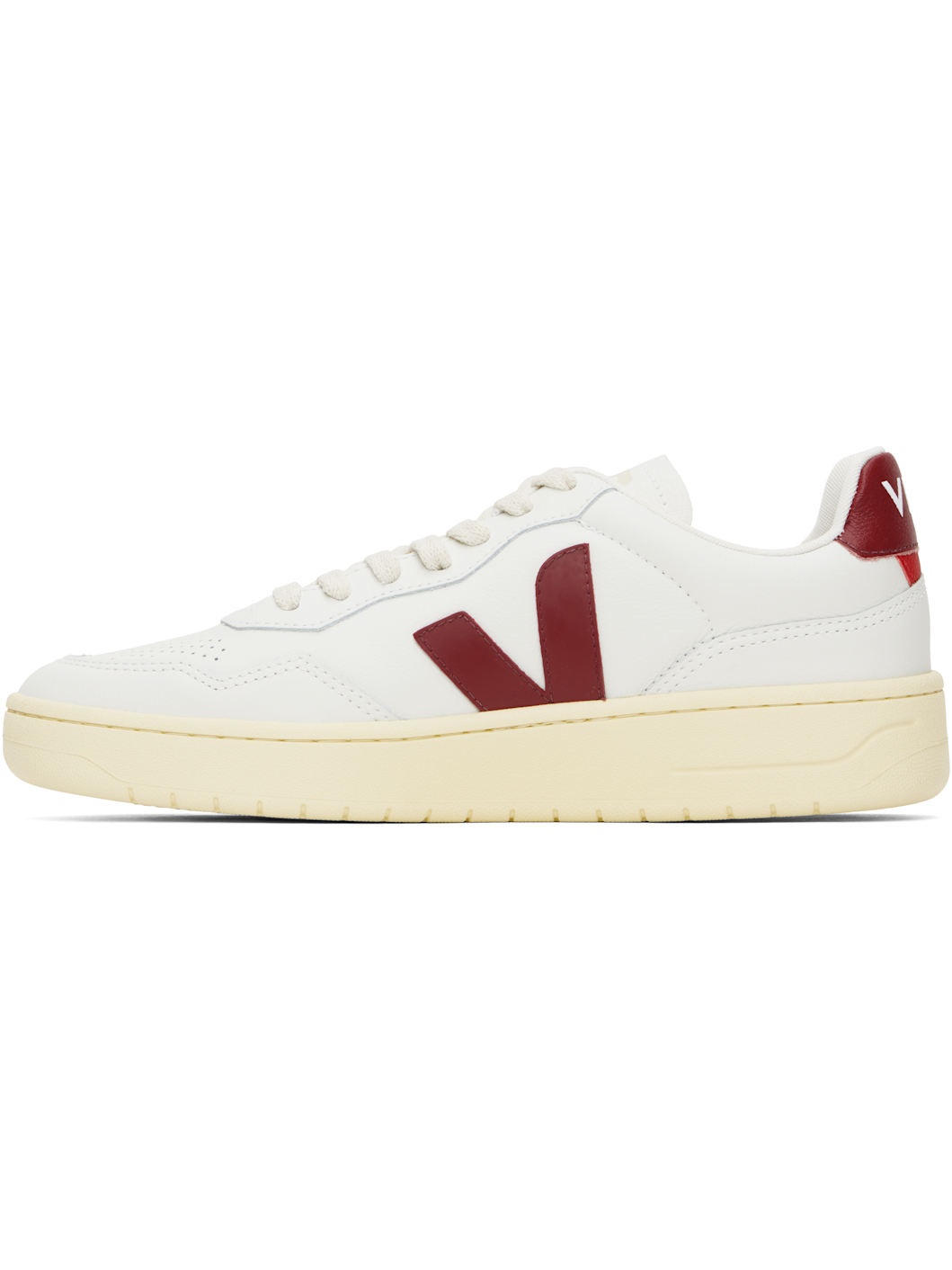 White & Burgundy V-90 Leather Sneakers - 3
