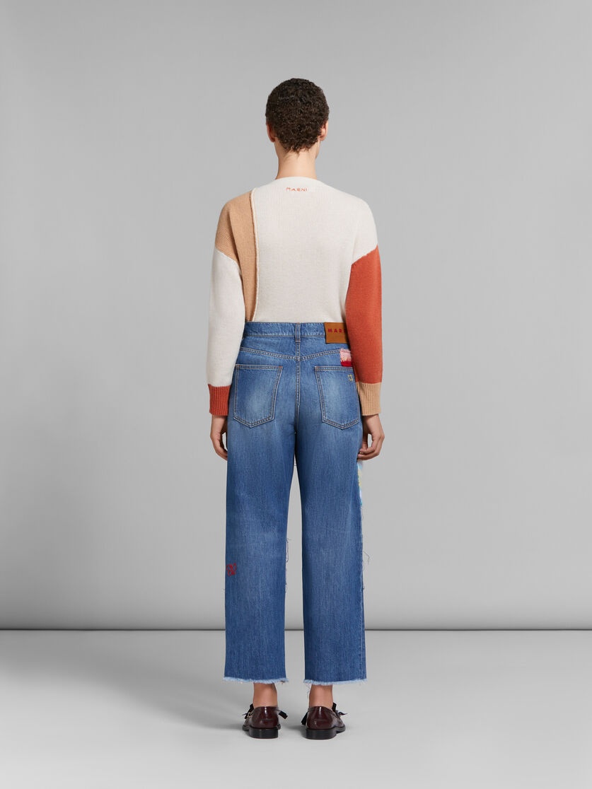 BLUE BIO DENIM JEANS WITH MOHAIR PATCHES - 3