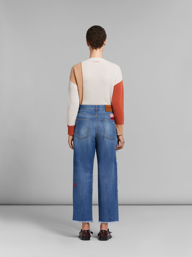 BLUE BIO DENIM JEANS WITH MOHAIR PATCHES 3