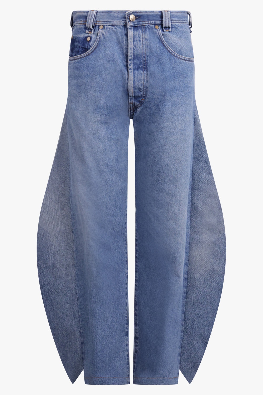 CURVED SIDE UPCYCLE STRAIGHT LEG DENIM JEANS | BLUE - 1