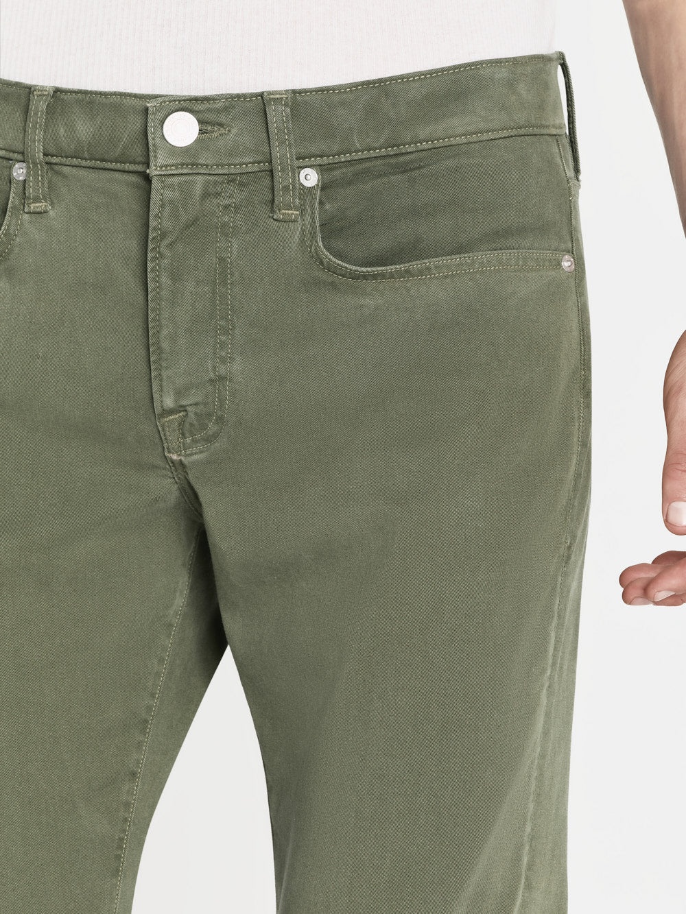 L'Homme Slim Brushed Twill in Washed Military - 3