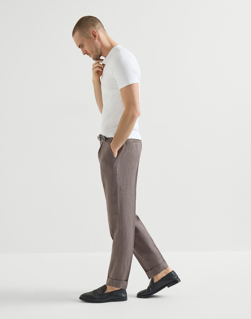 Garment-dyed trousers in linen gabardine with pleat 5