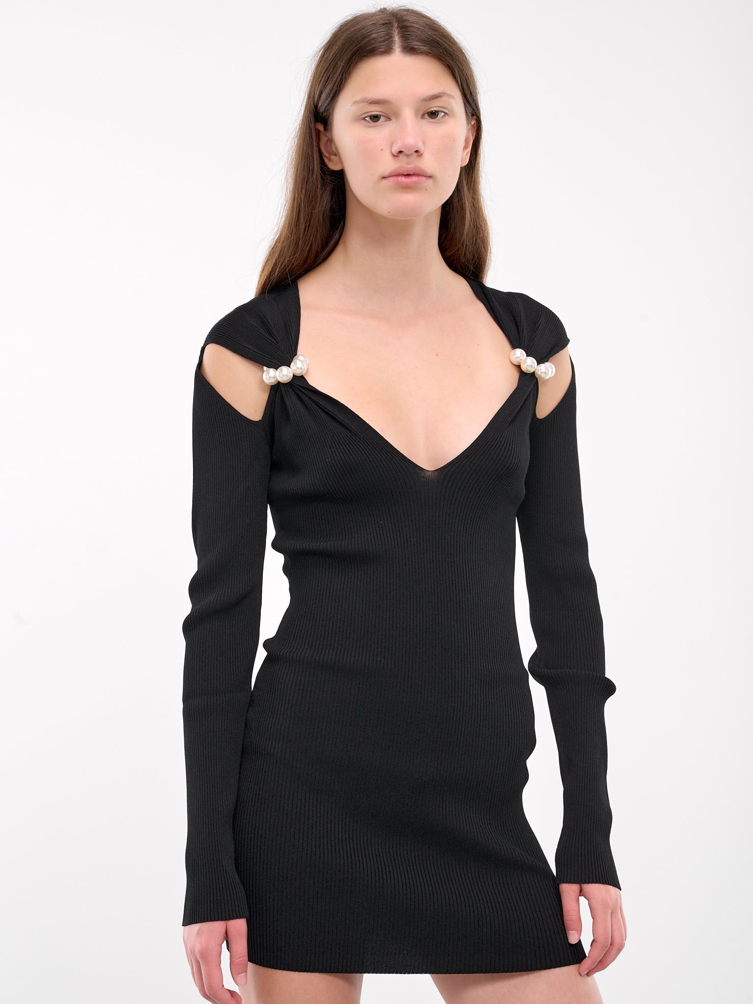 Pearl Shoulders Ribbed Mini Dress - 5