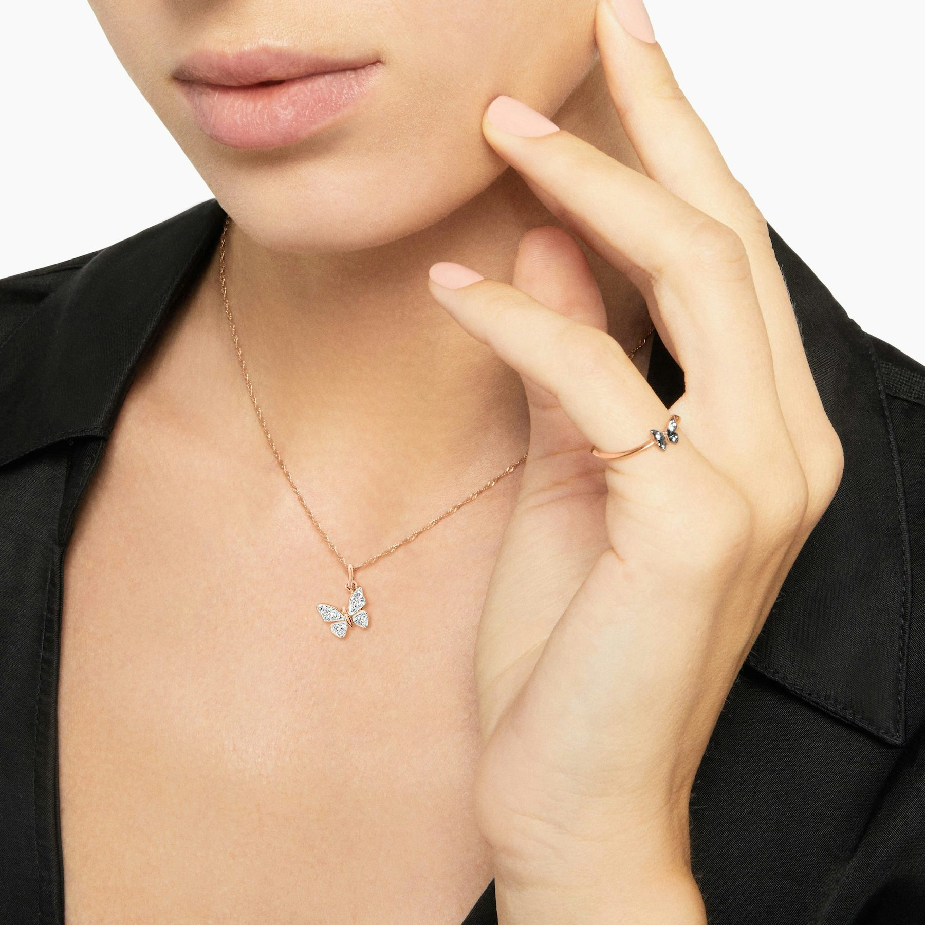 ROSE GOLD & WHITE DIAMOND BUTTERFLY CHARM - 3