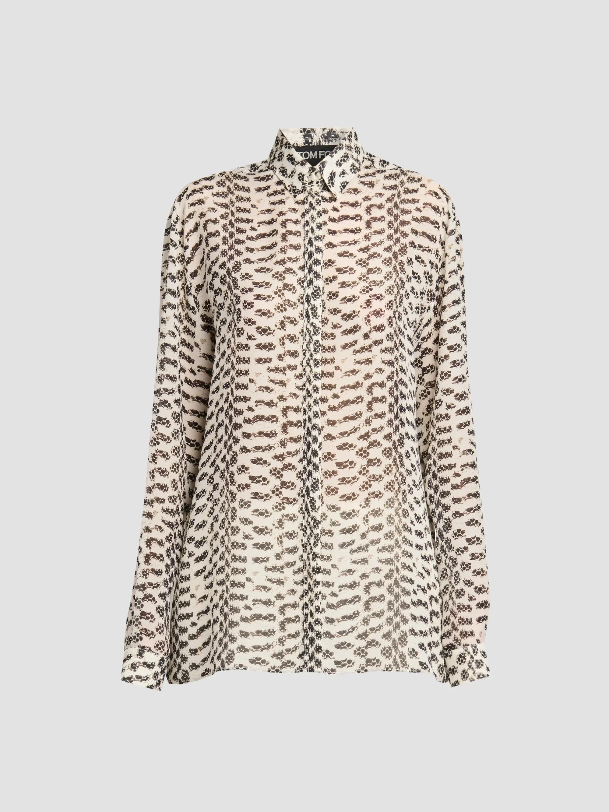 Women's Broken Snake Silk Georgette Boyfriend Shirt - Black White - 1