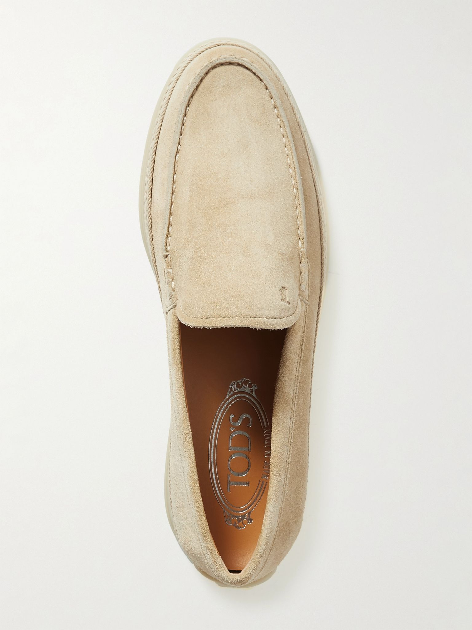 Raffia-trimmed suede loafers Beige - 5