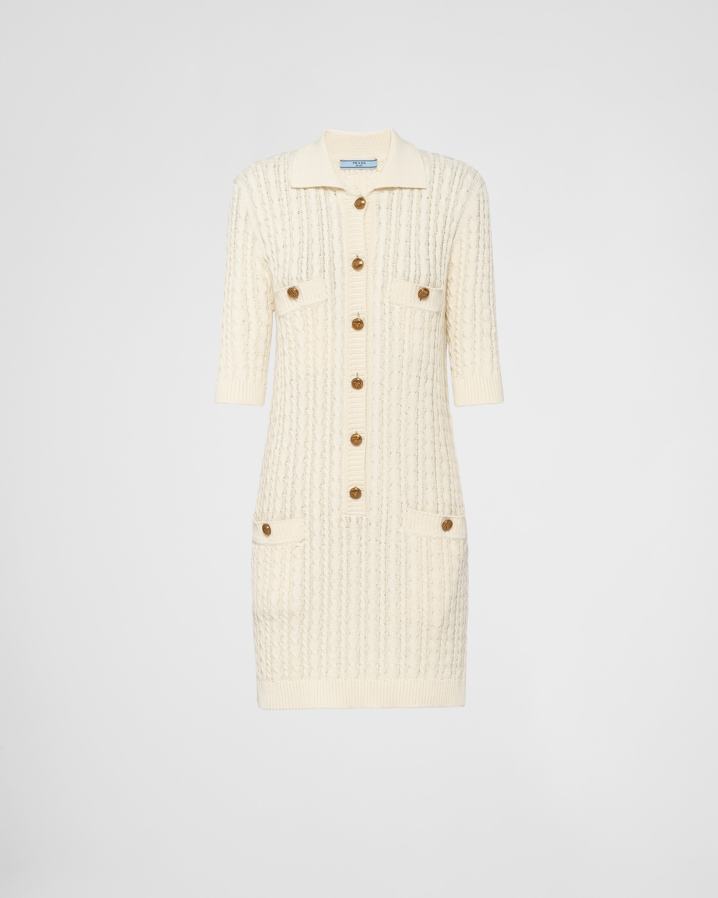 ワンピース PRADA White cotton reversibile mini dress Prada logo-embroidered Mini Dress | White | FARFETCH