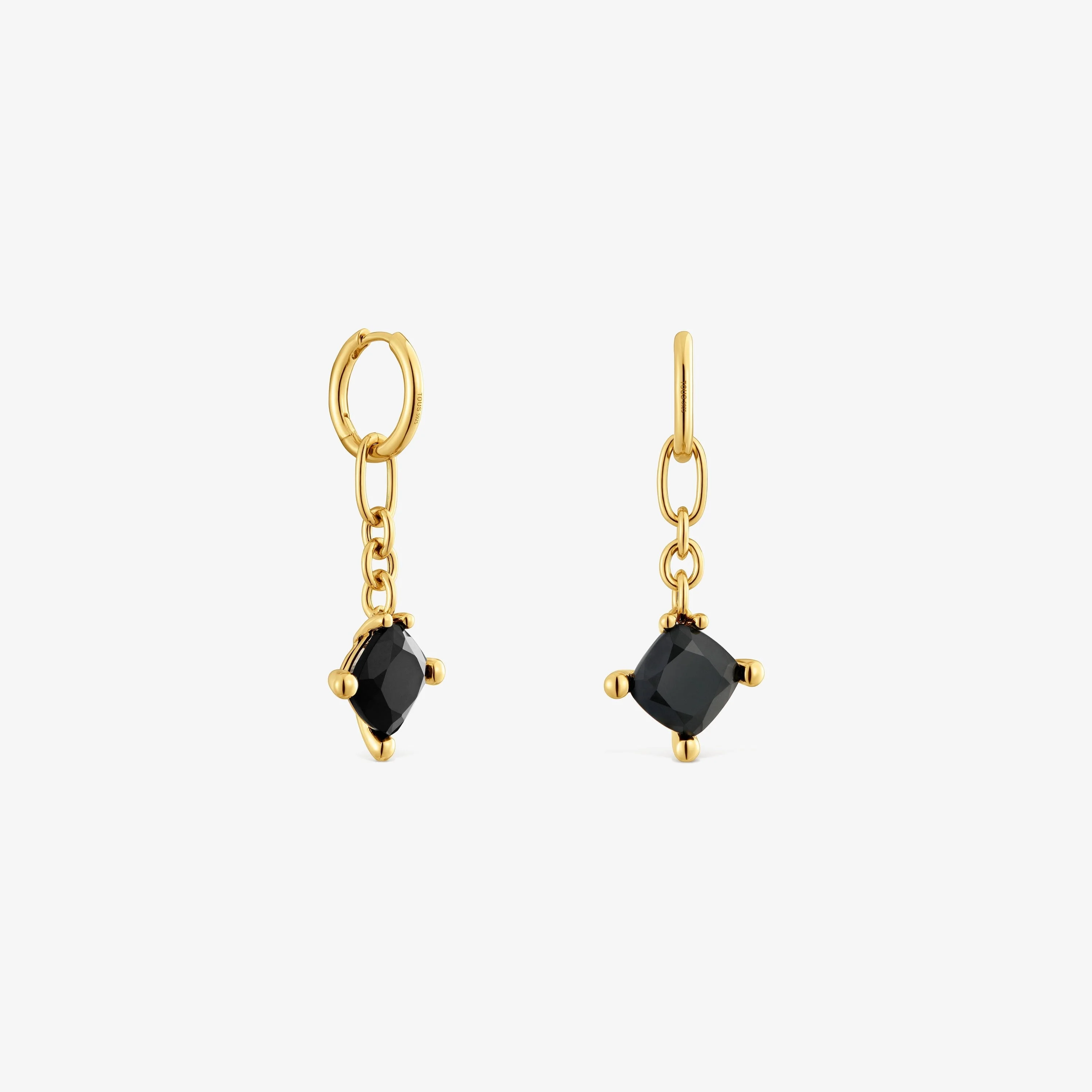 Long 18K gold vermeil Hoop earrings and onyx Color Black - 1