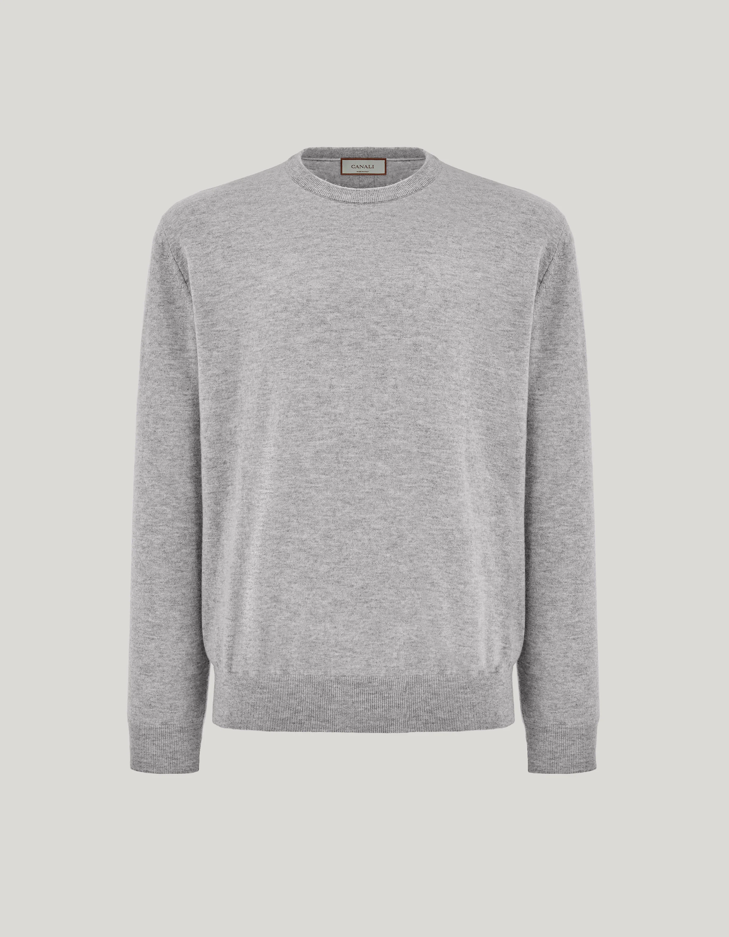 LIGHT MELANGE GRAY CASHMERE CREW NECK SWEATER - 1