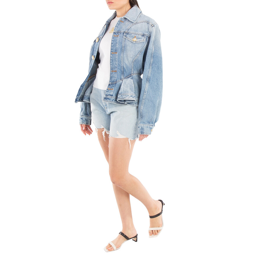 Balmain Logo-Buttons Pleated Denim Blazer - 3