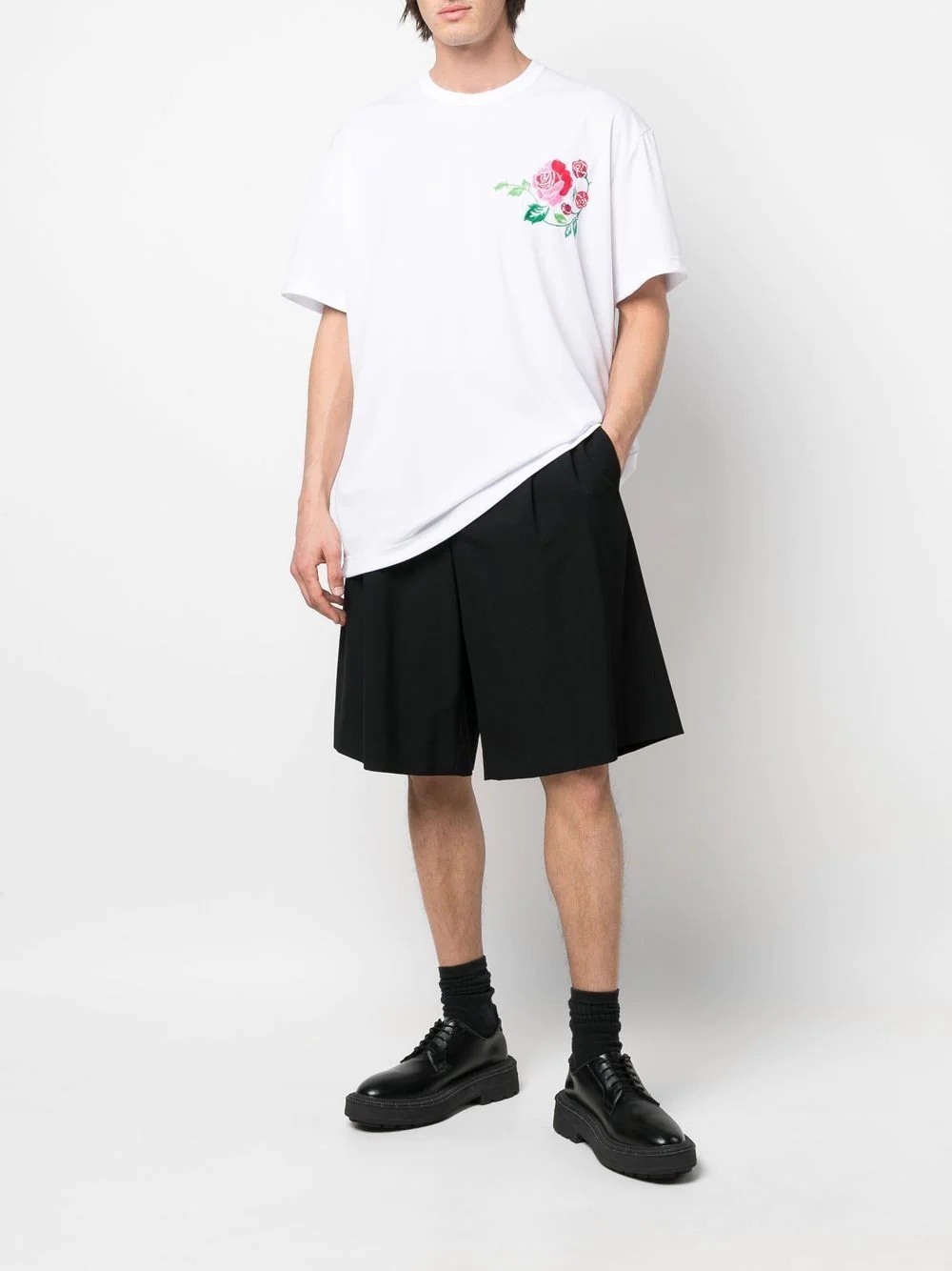 rose-embroidered short-sleeve T-shirt - 2