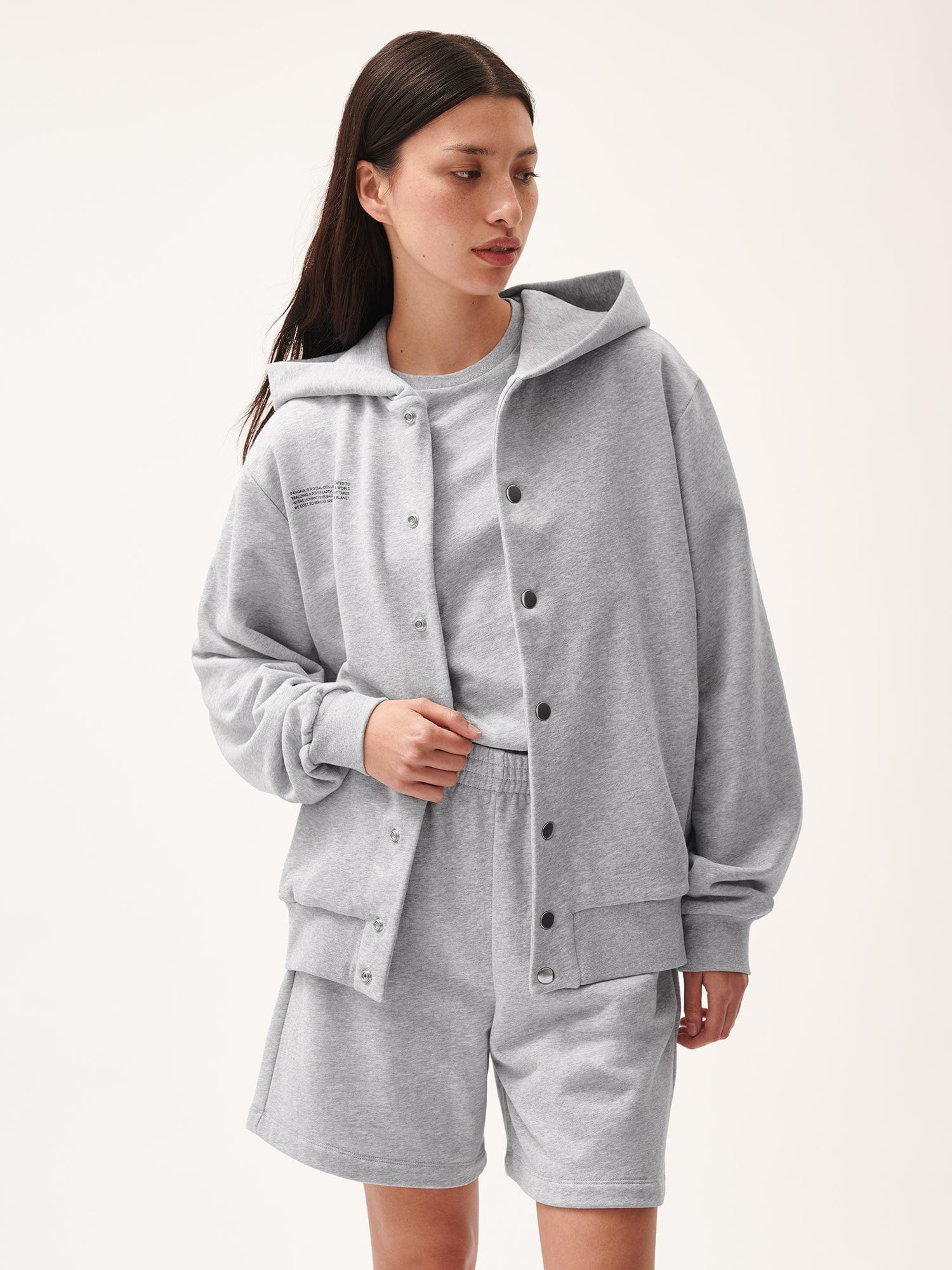 Womens 365 Midweight Snap Button Hoodie - Grey Marl - 2