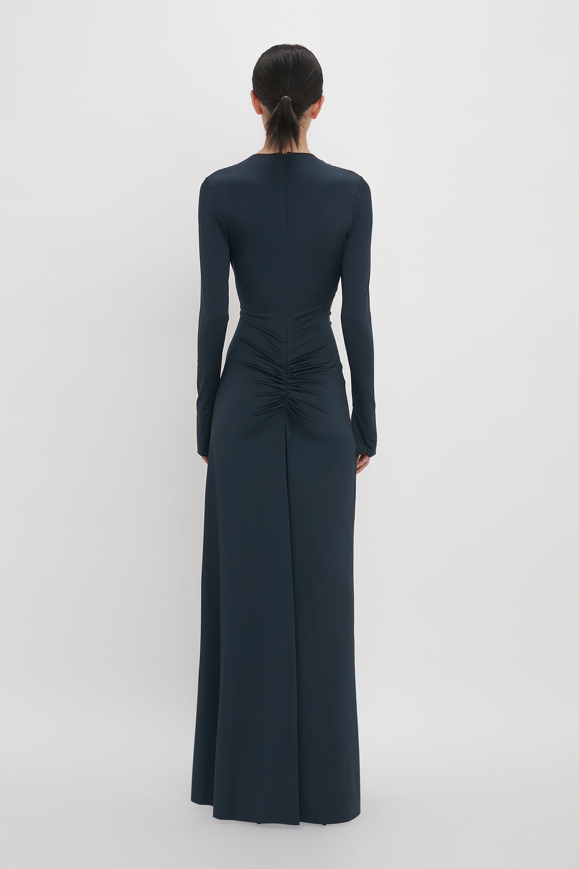 Ruched Detail Floor-Length Gown In Midnight - 4