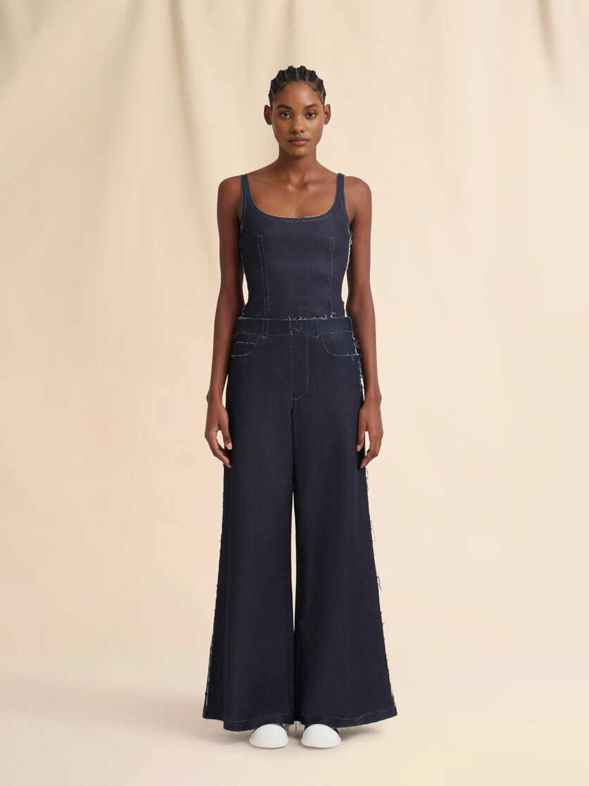 DEEP BLUE STRETCH DENIM TROMPE L'OEIL TROUSERS - 2