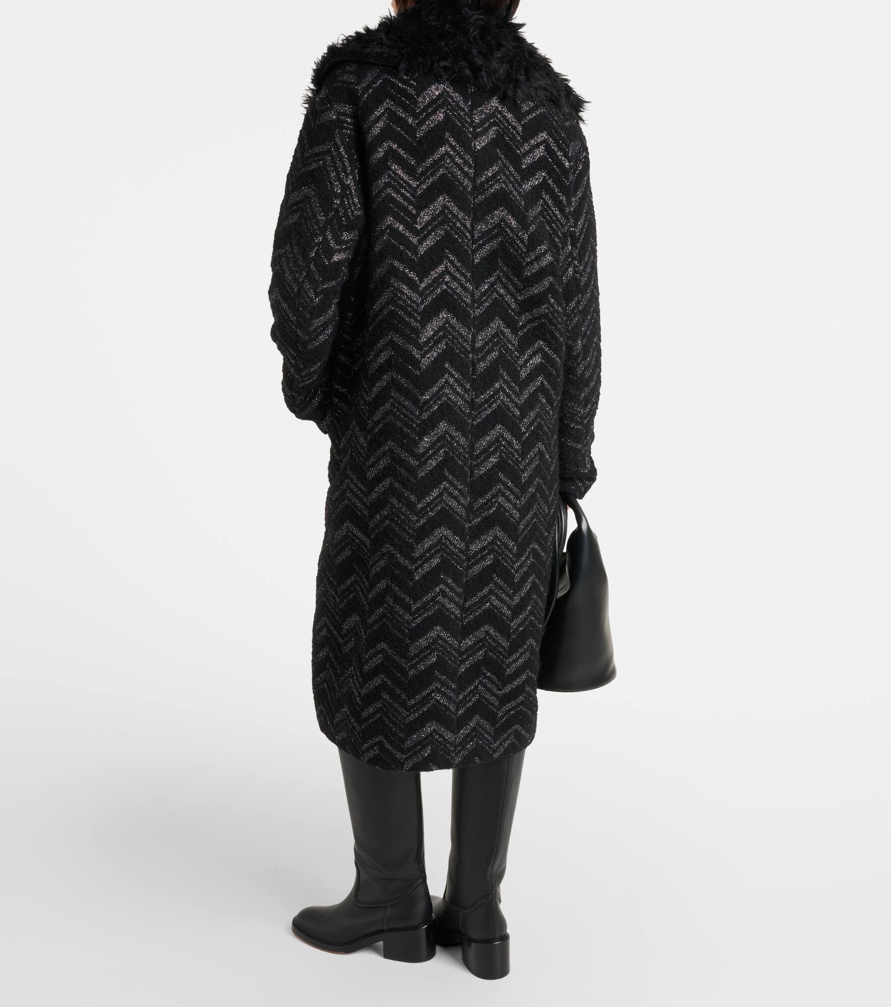 Zig Zag faux shearling-trimmed coat - 3