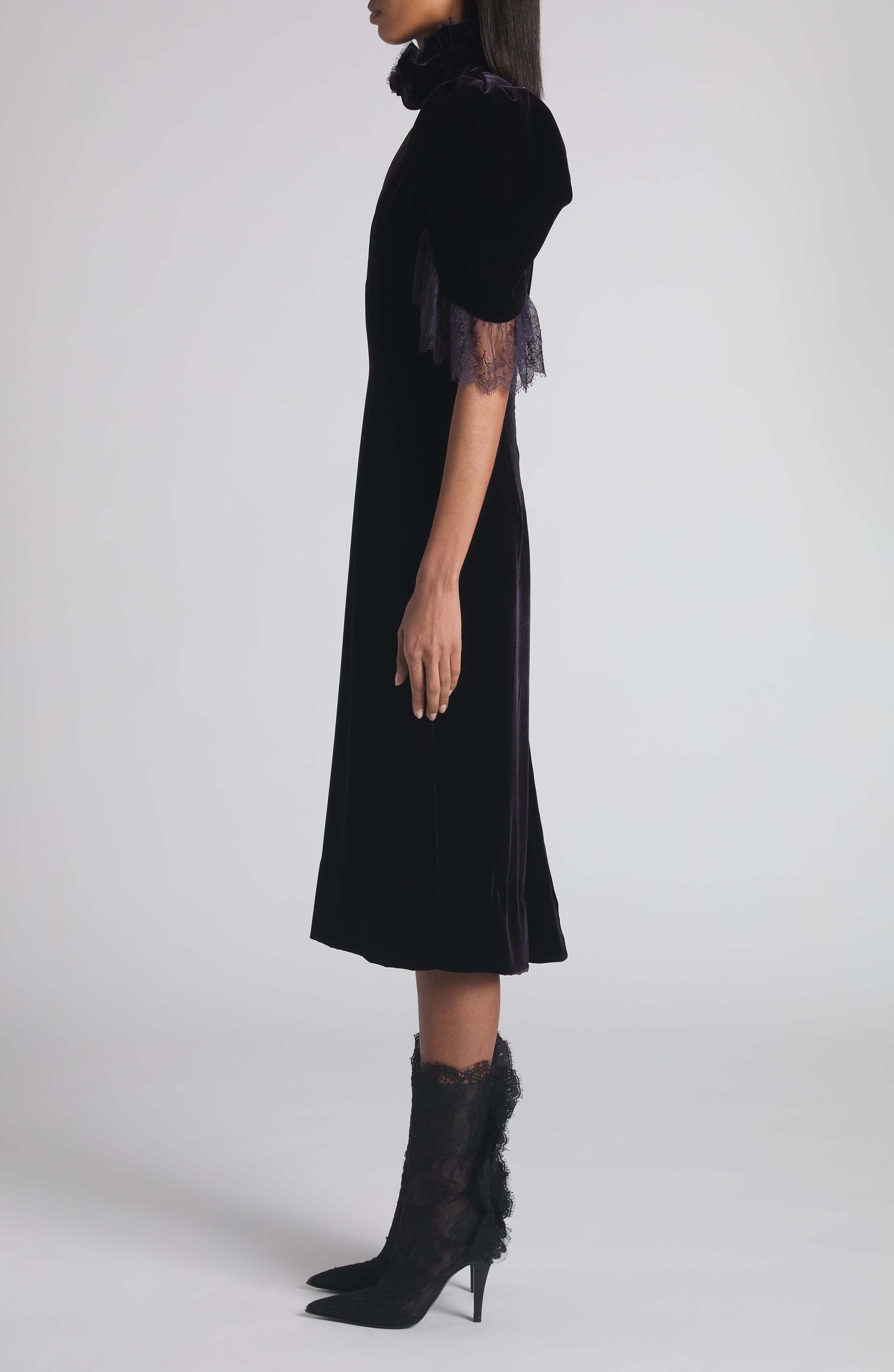 McQueen Puff Sleeve Velvet Cocktail Dress in Violet at Nordstrom - 3