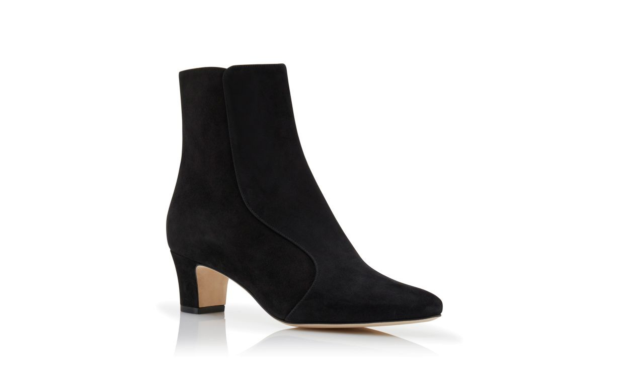 Black Suede Round Toe Ankle Boots - 3