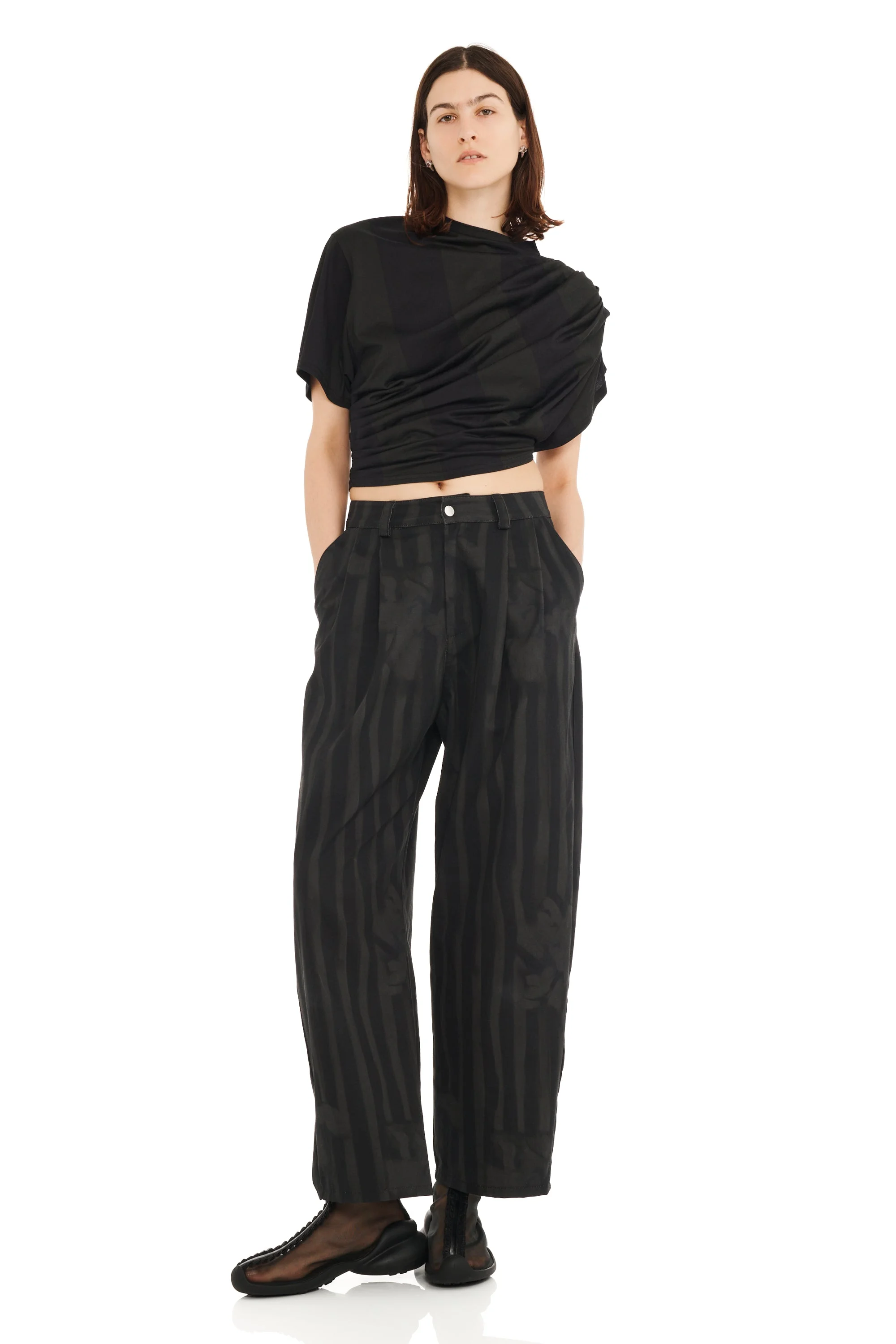 BLACK WAVY FLOWER STRIPE CATCHFLY PANT - 1