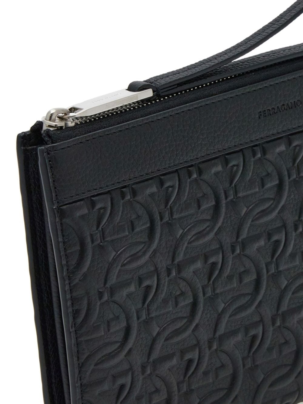 logo-embossed leather clutch bag - 3