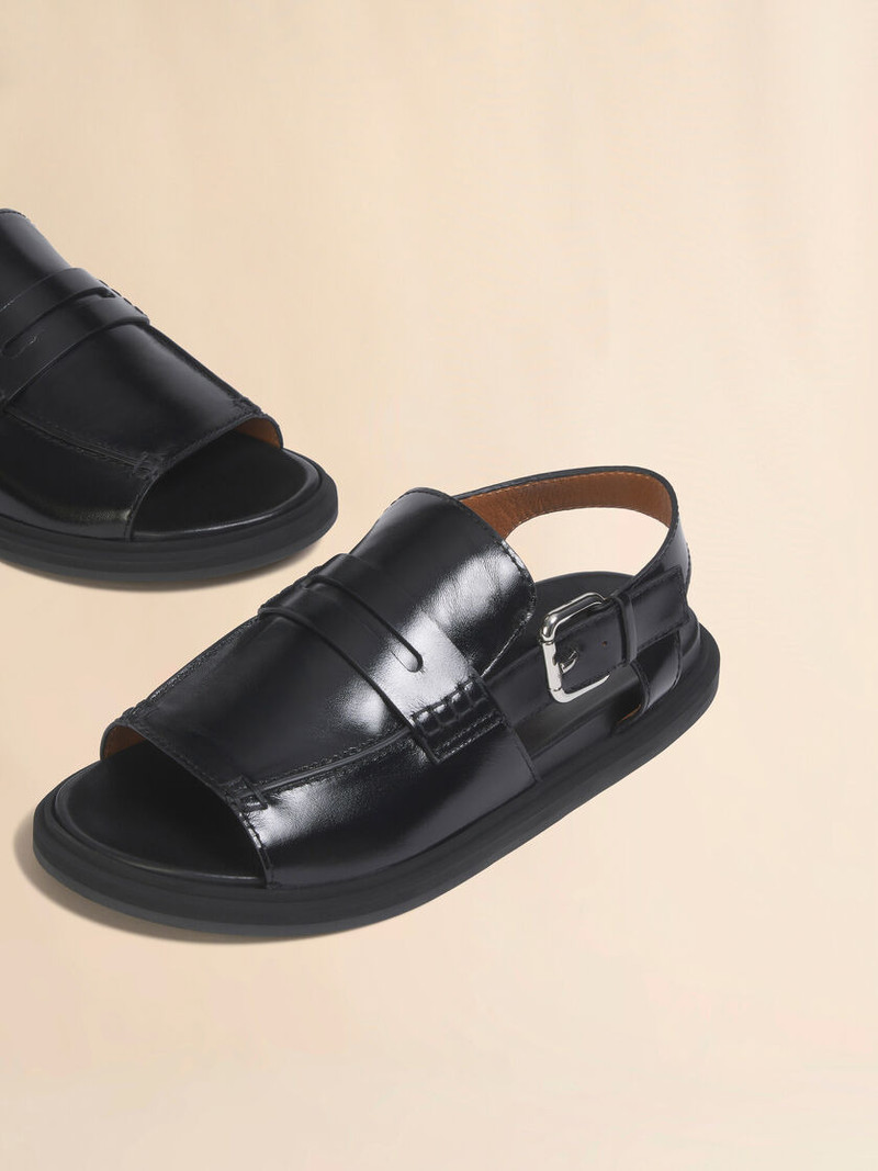 BLACK LEATHER LOAFER SANDAL 5