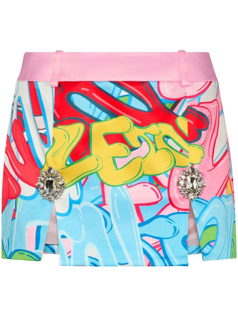 crystal-embellished graffiti-print miniskirt 1