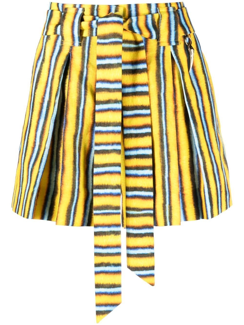 striped tied-waist linen shorts - 1