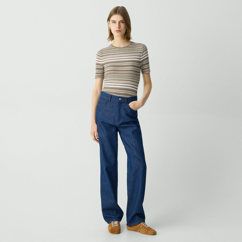 Theory Ribbed Short-Sleeve Sweater in Regal Wool outlook