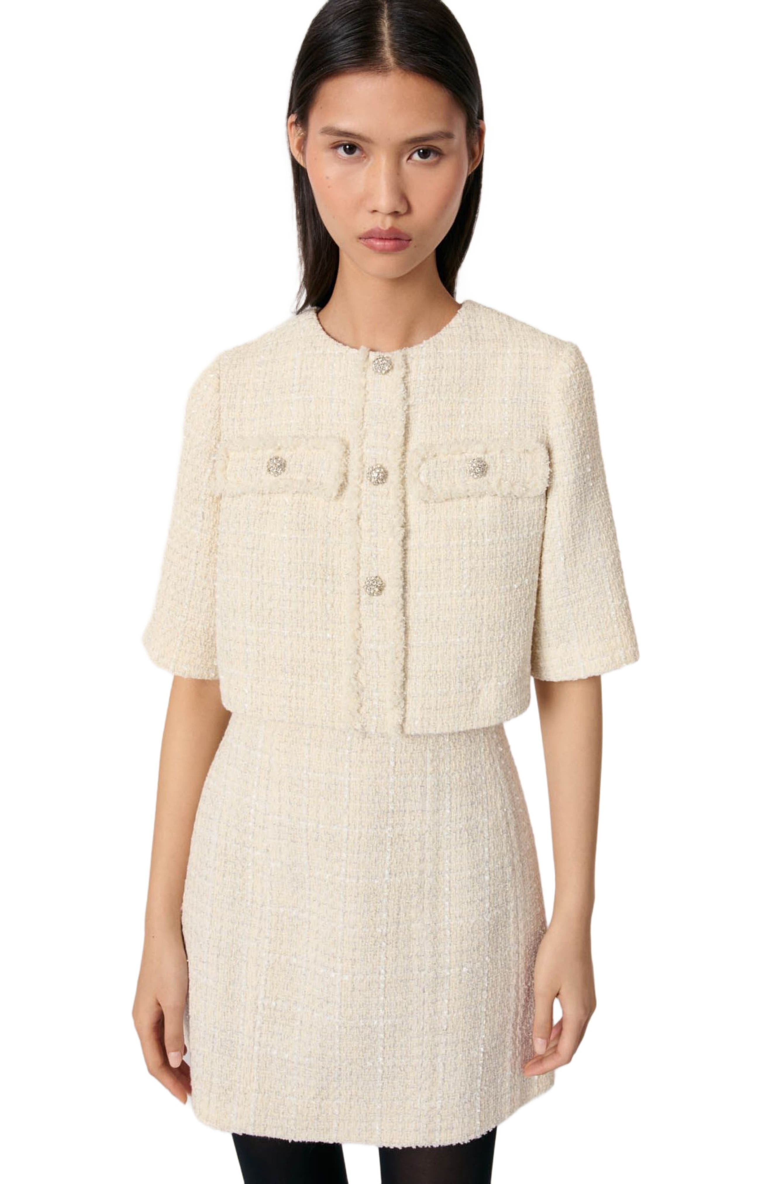 maje Tweed 2-in-1 short dress in Ecru at Nordstrom - 4