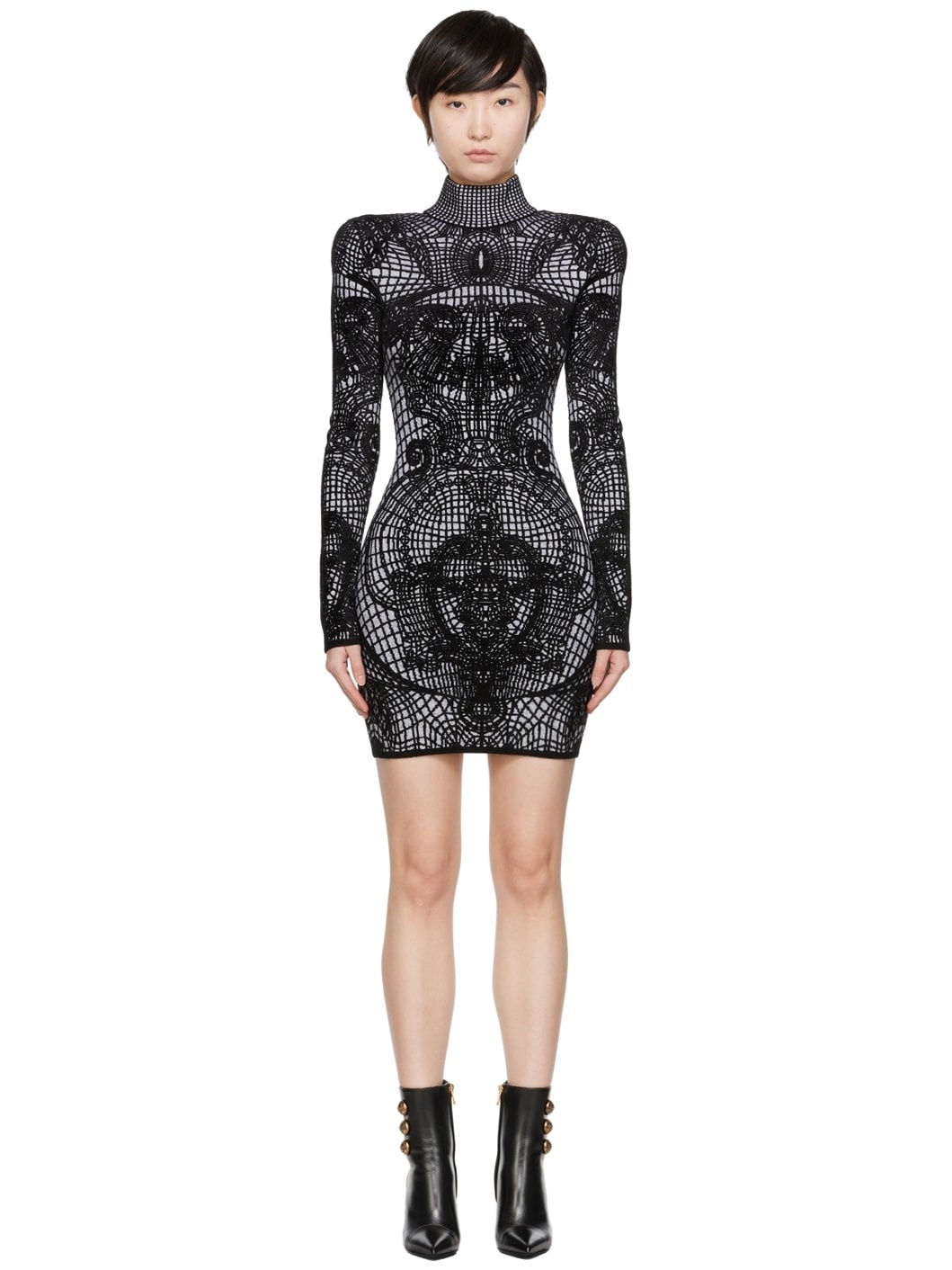 Black Graphic Minidress - 1