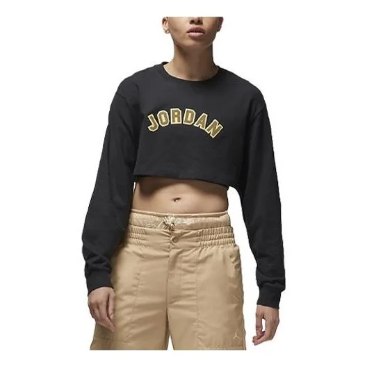 (WMNS) Air Jordan Super Crop Long-Sleeve Graphic T-Shirt 'Black' FD0107-010 - 1