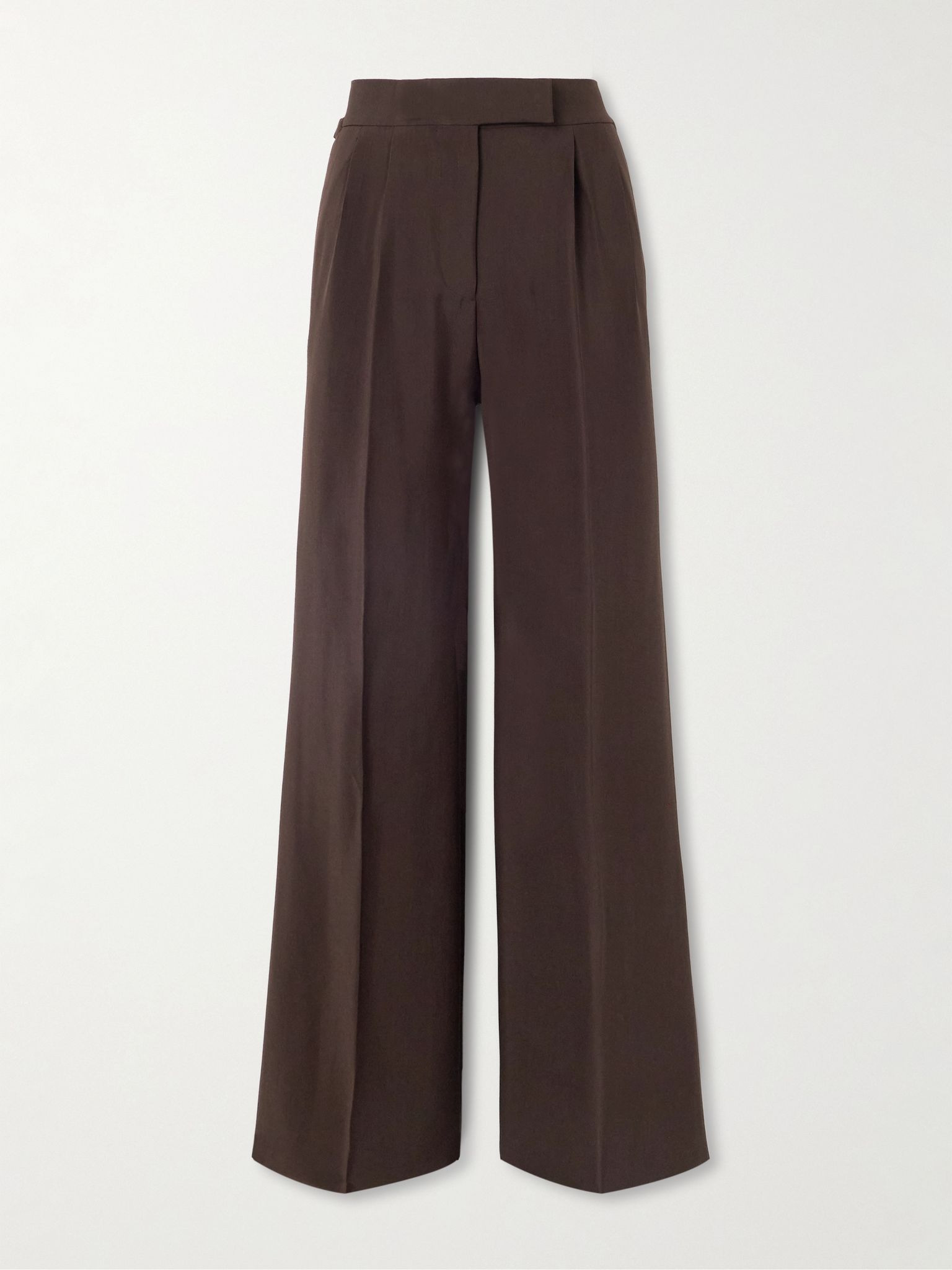 Pleated washed-twill wide-leg pants Brown - 1