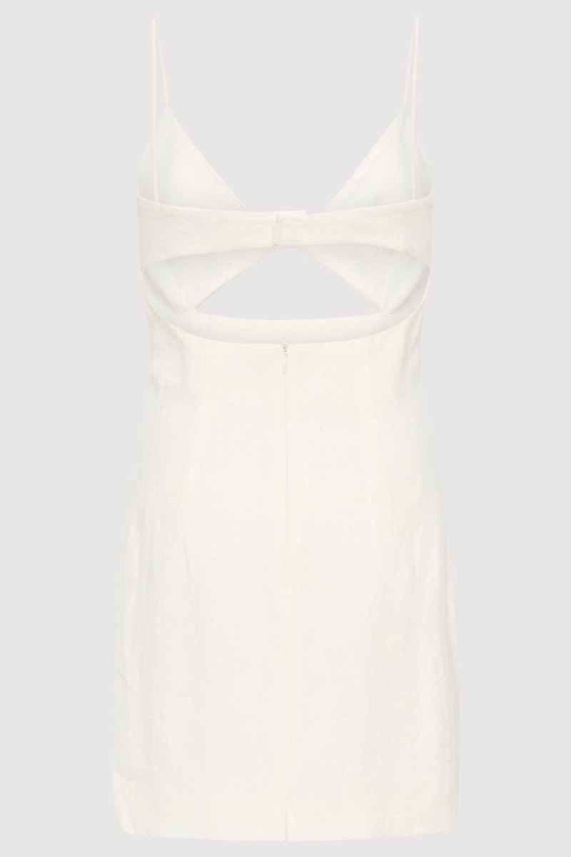 knee length dresses for ladies Pleated Linen Bra Dress White main image 1