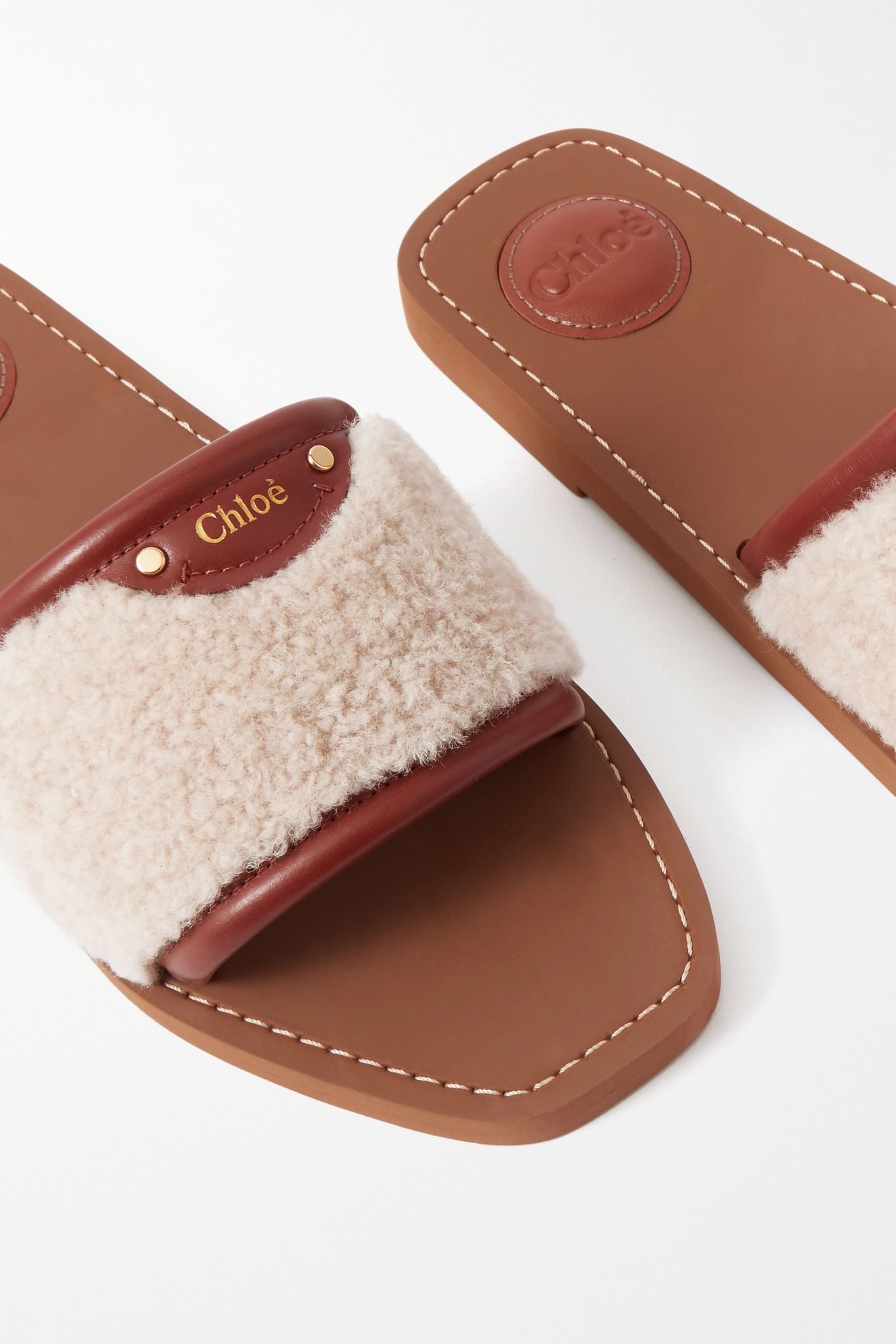 Woody leather-trimmed shearling slides - 4