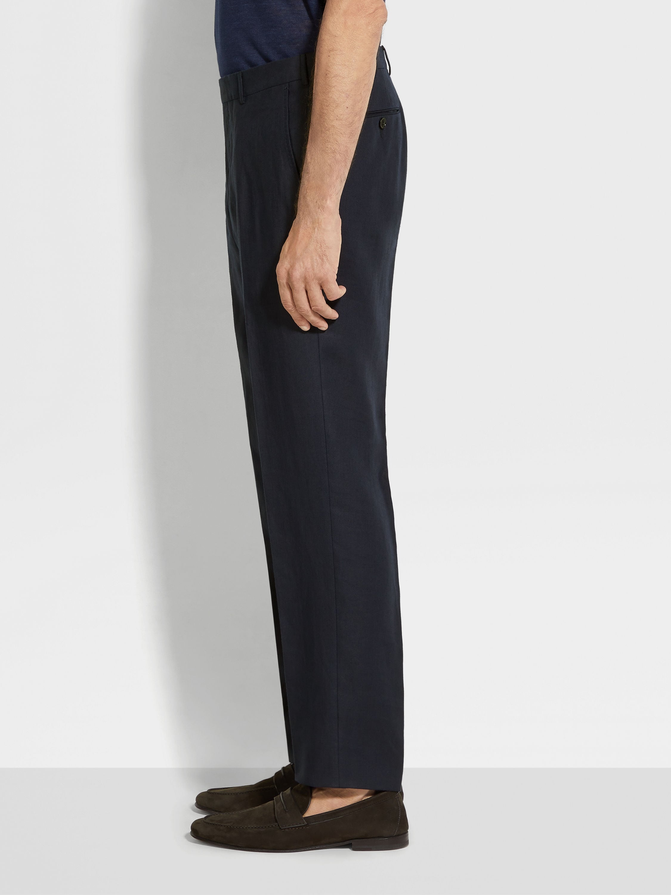 NAVY BLUE OASI LINO PANTS - 3