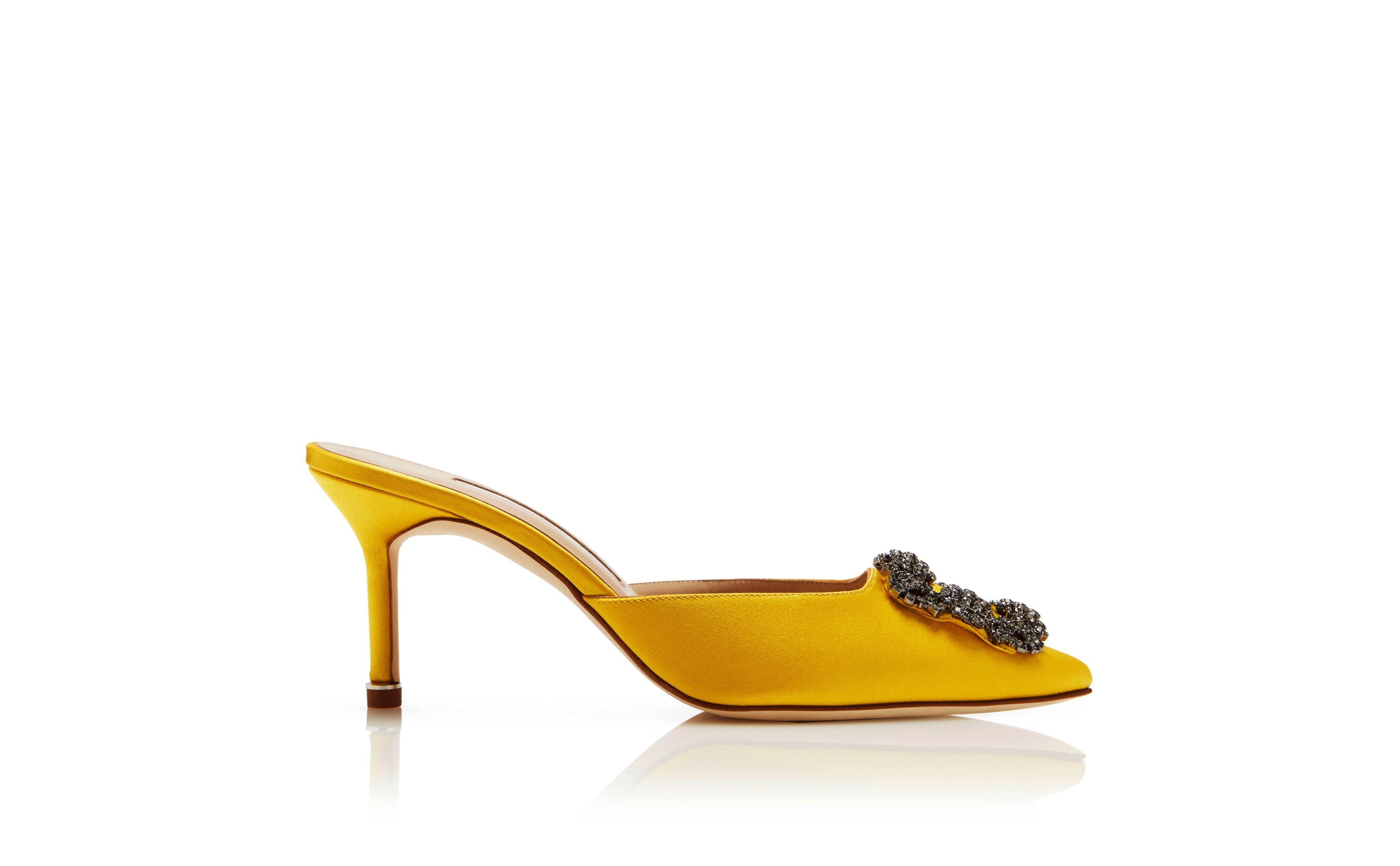 Yellow Satin Jewel Buckle Mules - 1