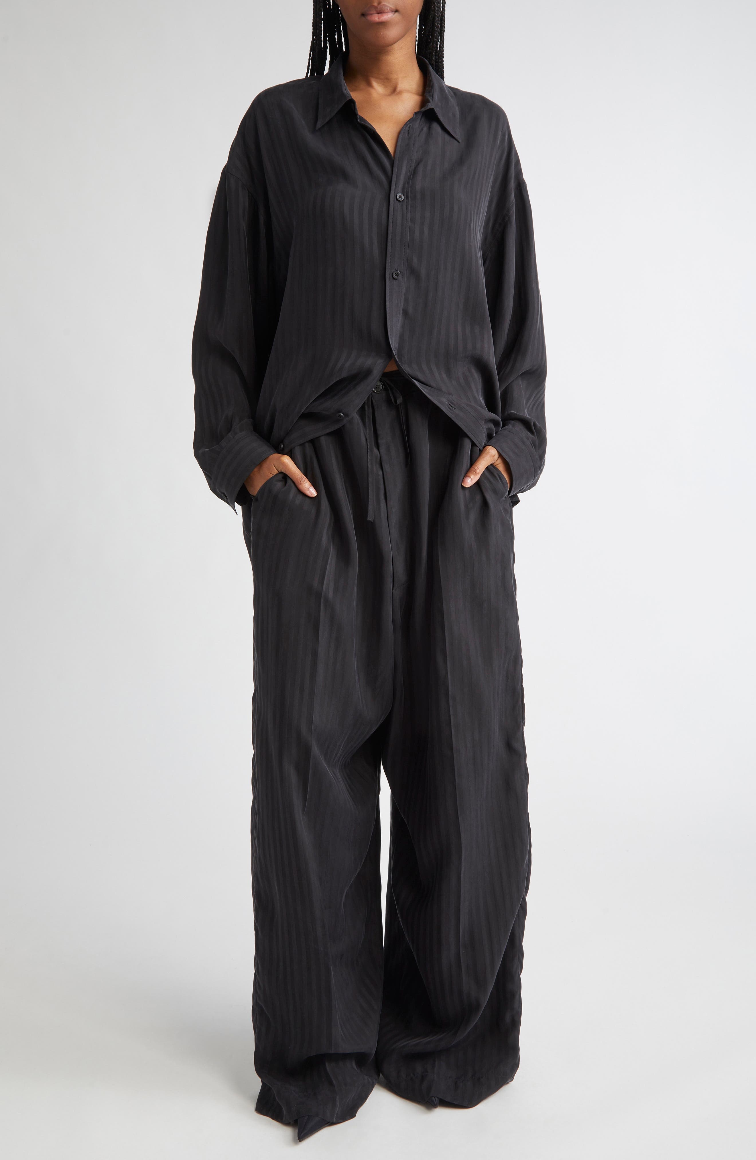 Balenciaga Fluid Cupro Tailored Pants in 1000 Black at Nordstrom - 2