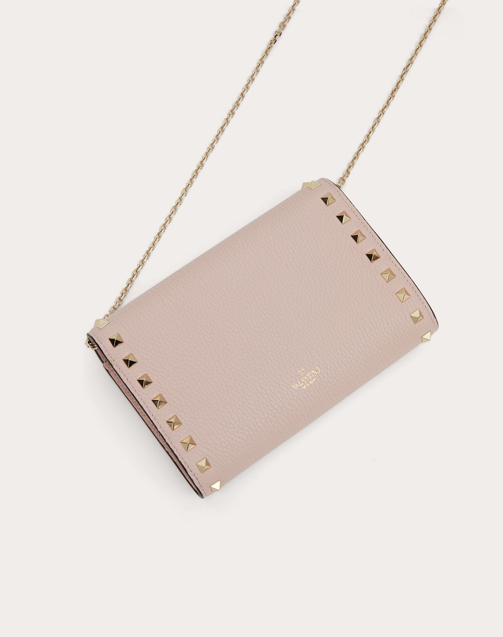 Rockstud Grainy Calfskin Wallet with Chain Strap - 3